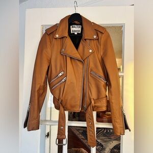 Walter Baker Allison Lamb Leather Jacket Camel with Silver Accents